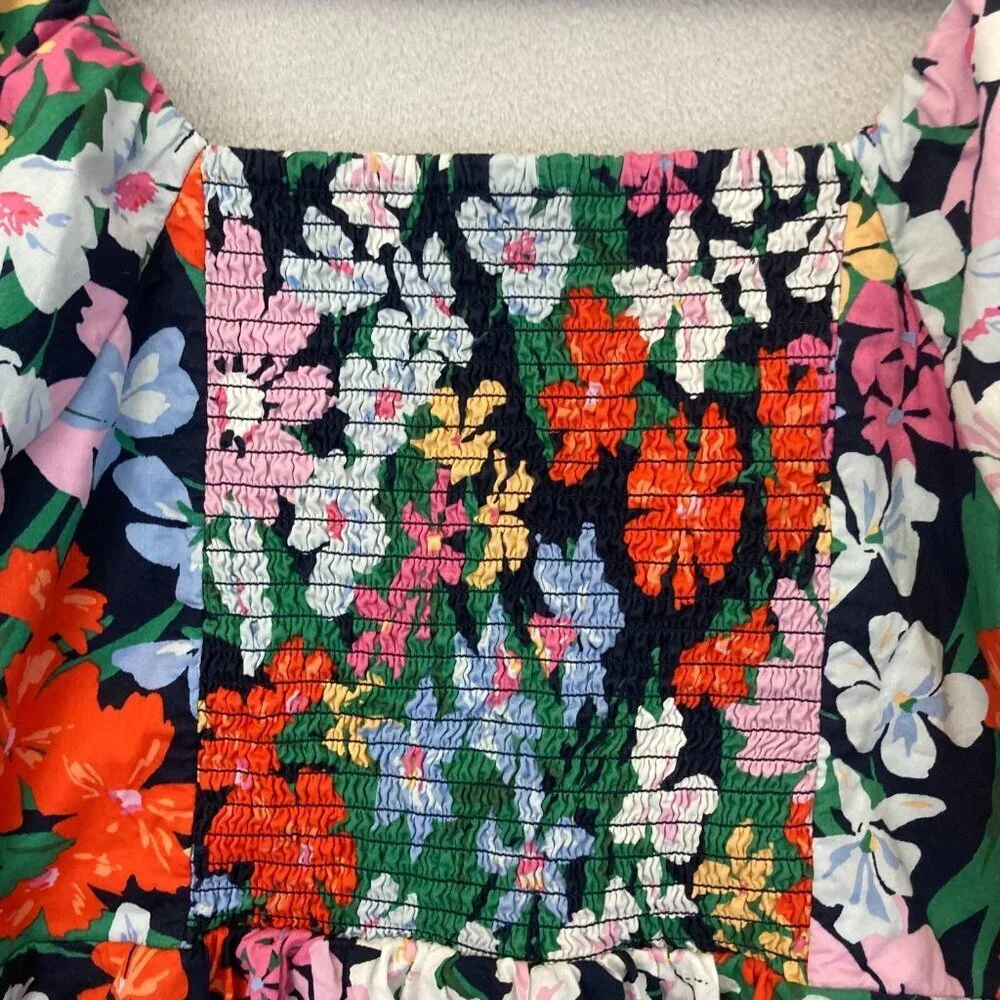 Old Navy Floral Babydoll Puff Sleeve Top Shirt Womens‎ Size XL Smocked Colorful
